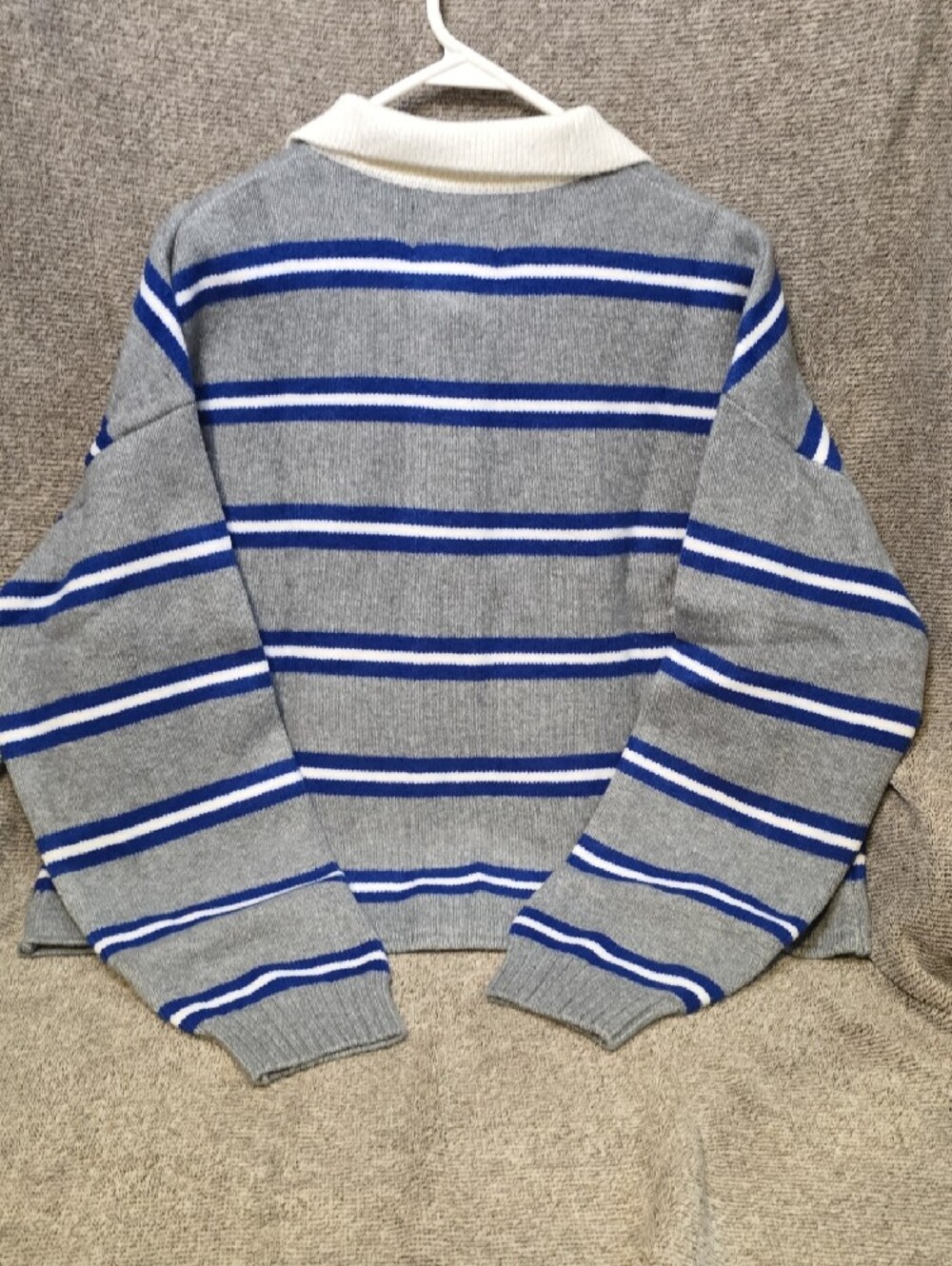 KBB Striped Gray & Royal Blue Knit Cardigan with White Collar - Picture 10 of 10